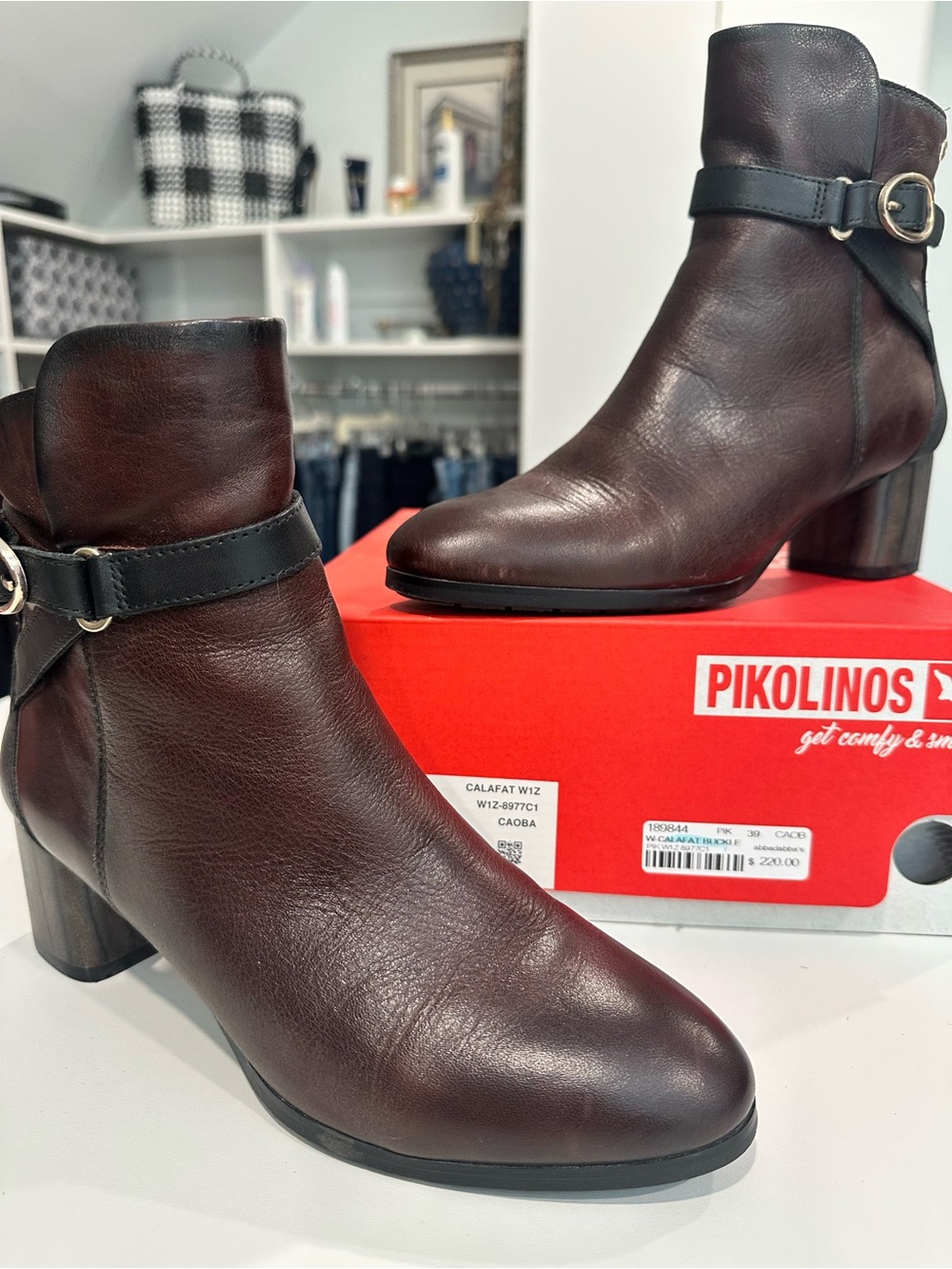 PIKOLINOS Brown Leather Ankle Booties with Black Strap